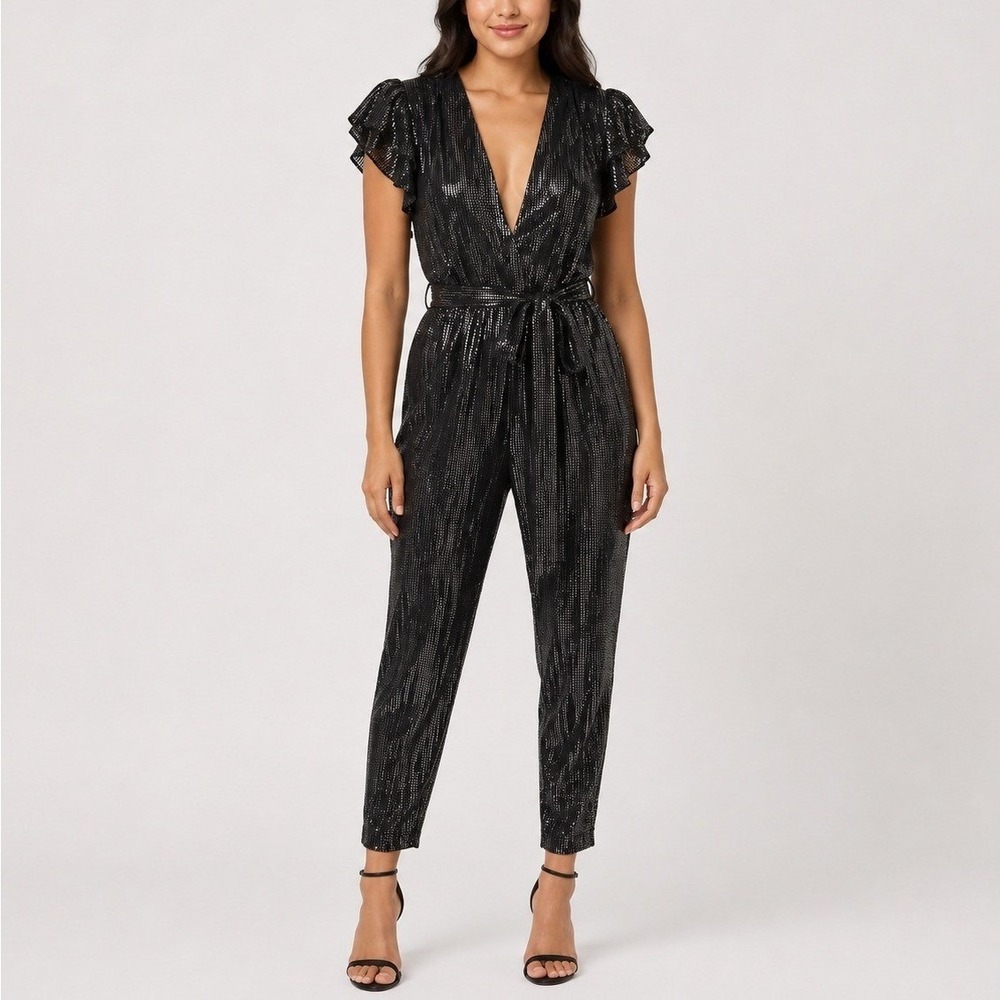Sabina Musayev Oscar Jumpsuit XS Black Silver Metallic Plisse